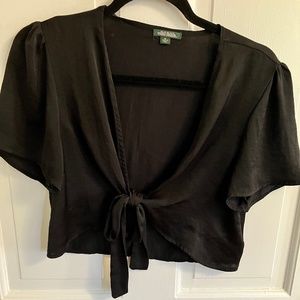 Flirty Black Satin Tie Crop Top